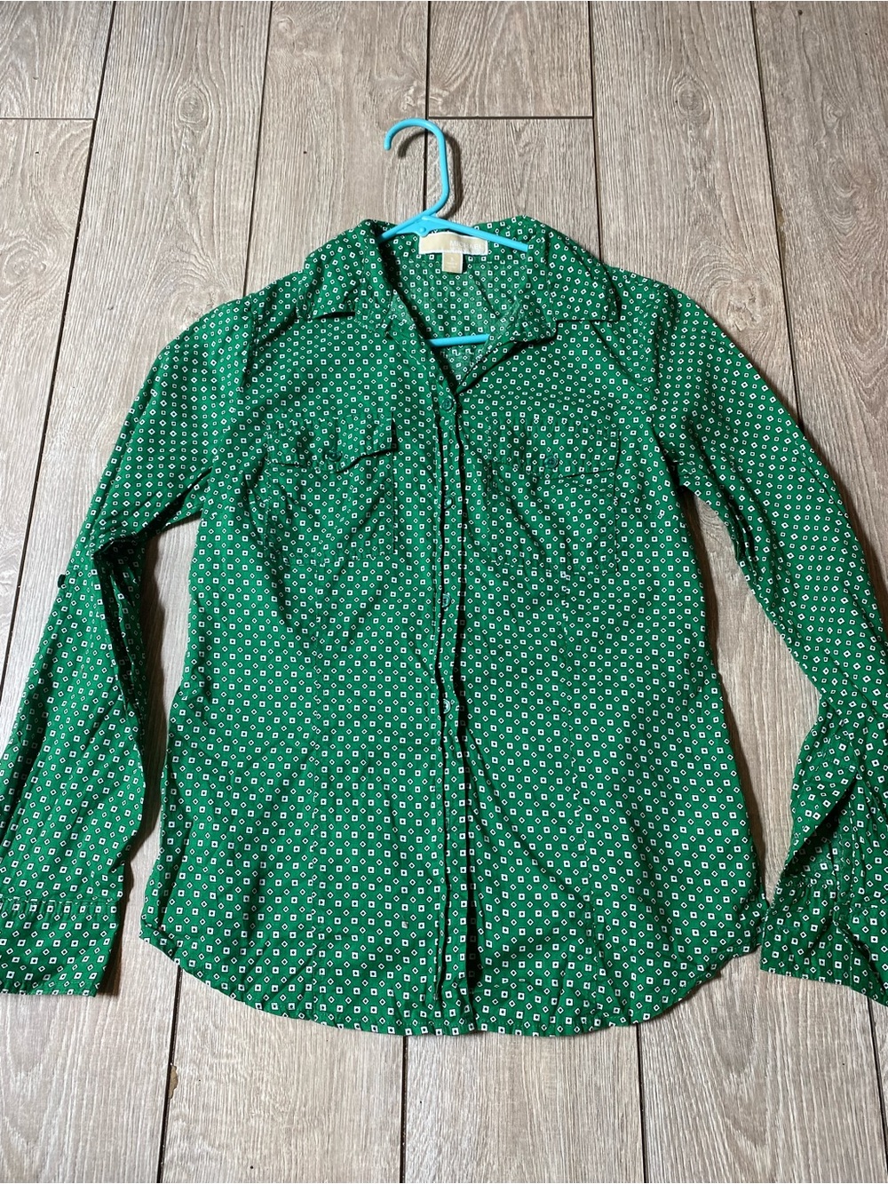 Michael Kors Womens Petite Green Blouse Green With Diamond Pattern Size Small